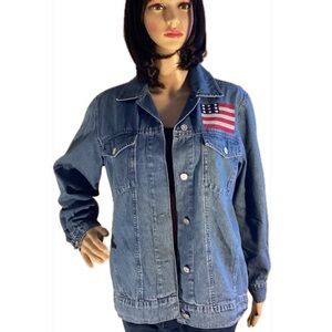 WOMENS DENIM JACKET DENIM & CO SMALL AMERICAN FLAGS
